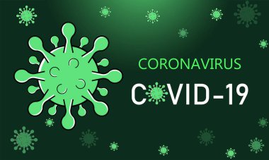  Pandemik Coronavirus, Covid-19 pankartı. Coronavirus ve salgın virüsü risk konsepti. Yatay afiş, poster, web sitesi başlığı. Vektör çizimi. Yeşil arkaplanda izole edilmiş.