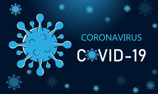 流行性コロナウイルス コヴィト 19バナー コロナウイルスとパンデミックウイルスリスクの概念 水平バナー ポスター ウェブサイトのヘッダー ベクトルイラスト 濃い青の背景に隔離された — ストックベクタ