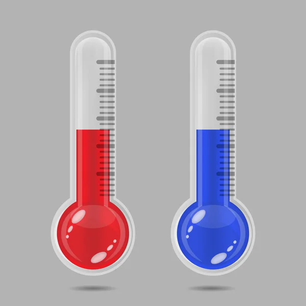 蓝色和红色温度计 气象温度计测量热和冷 设备温度计显示热天或冷天 矢量说明 — 图库矢量图片