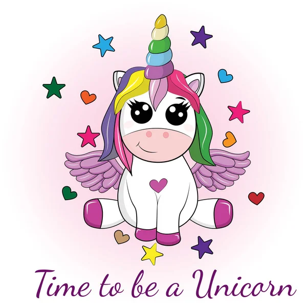 Lindo Unicornio Con Corazones Estrellas — Archivo Imágenes Vectoriales