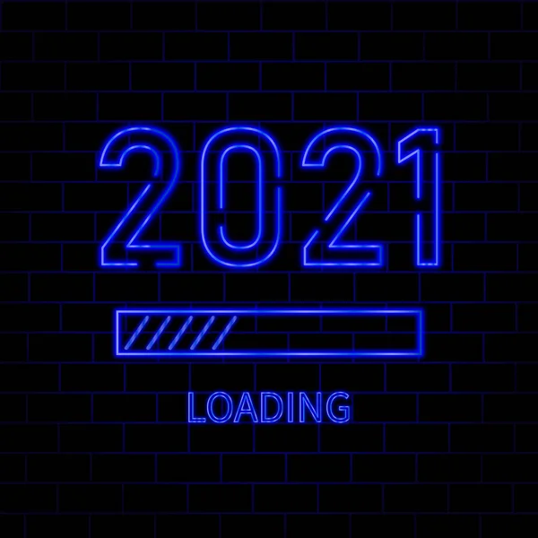 Happy New Year Loading 2021 Blue Neon Digital Time Style — Stock Vector