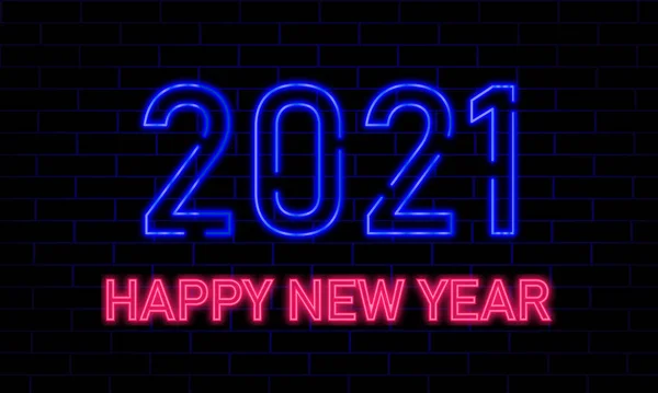 2021 Happy New Year Neon Text 2021 New Year Design — Stock Vector