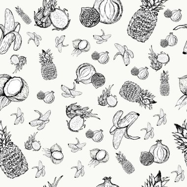 Vektör illüstrasyon Ana Hattı dikişsiz sebze deseni (düz stil, ince çizgi). Siyah ve beyaz