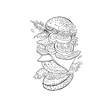 Sandviç. Robot resim tarzının vektör çizimi.