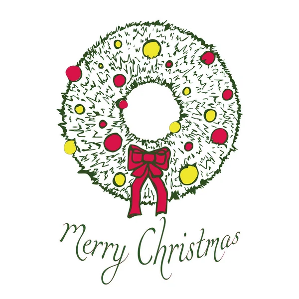 Veselé Vánoce Ilustrace Vánoční Věnec Dekorací Bílém Pozadí — Stock fotografie