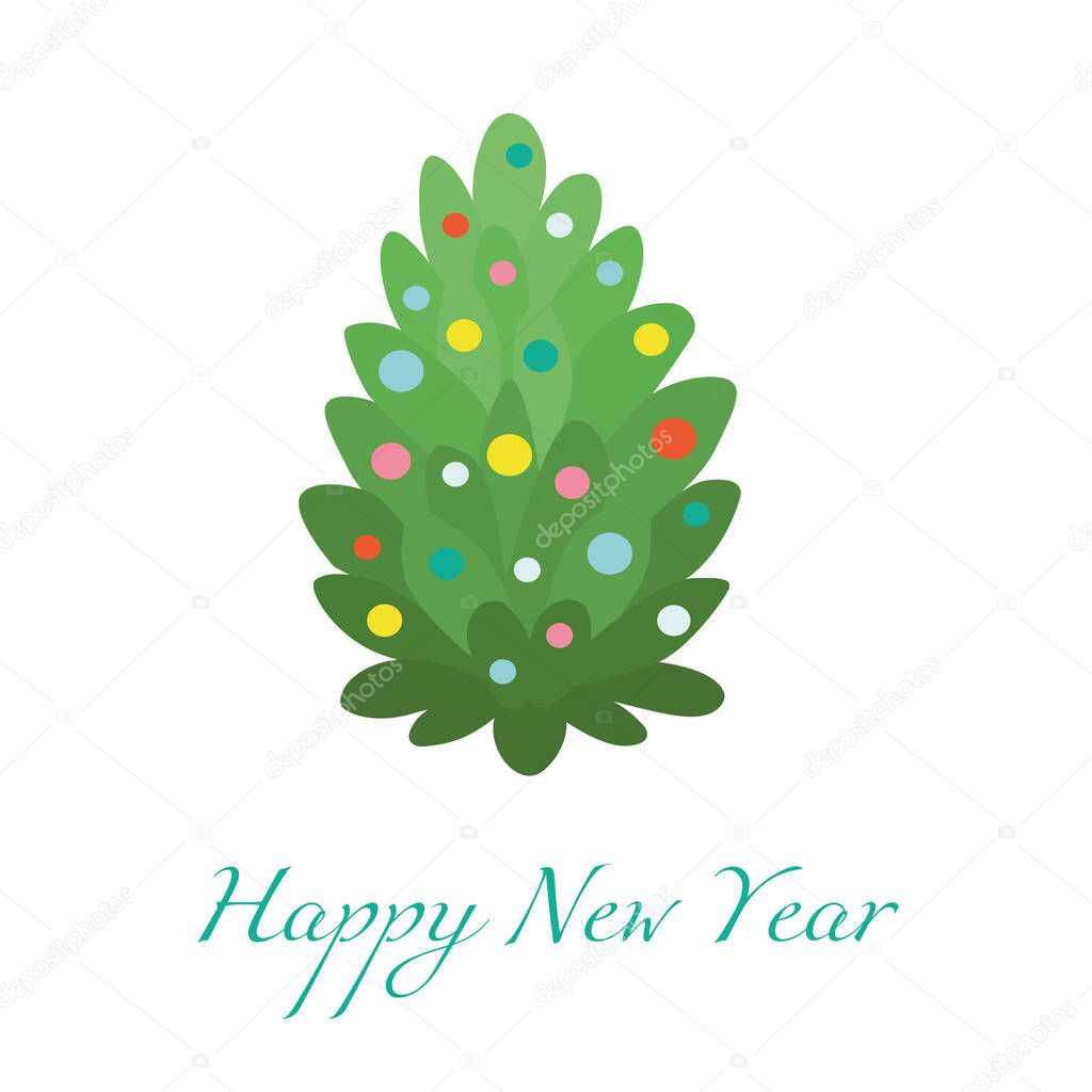 Christmas tree. Decorated Christmas tree. Isolated vector illustrations.
