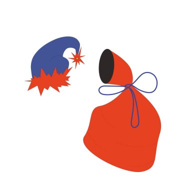 Kırmızı Noel Baba çantası yerleştirildi. Yeni yıl ve Noel için büyük bir çanta. Noel Baba Şapkası