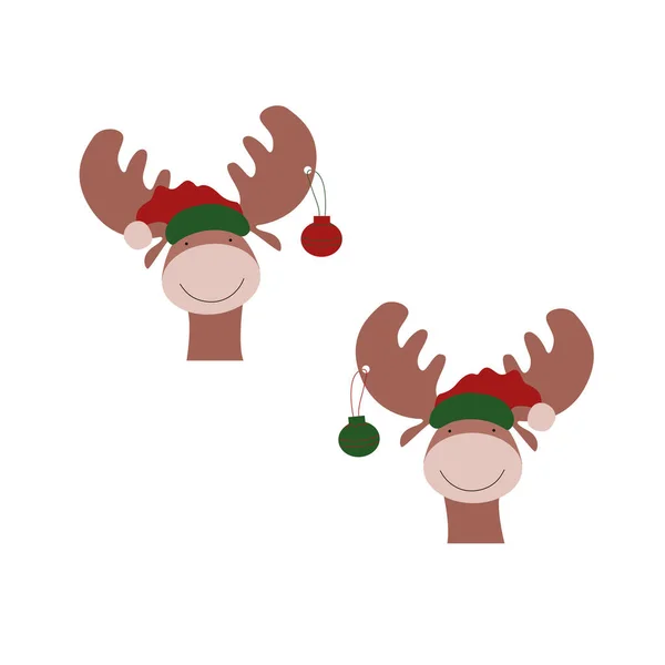 Рождественская голова оленя. Симпатичный мультяшный самец. Иллюстрация — стоковый вектор