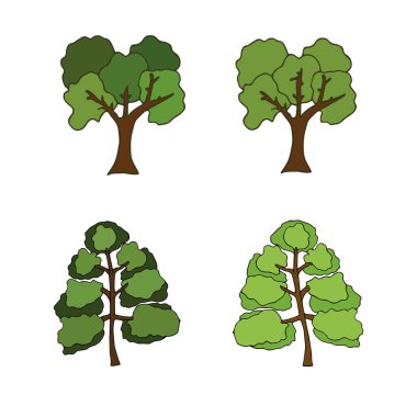 çeşitli ağaçların toplanması. Beyaz bir arkaplanda izole edilmiş