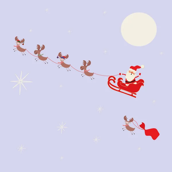 Reindeer Pulling Sleigh Santa Claus Cute Funny Christmas Illustrations Isolated — Stock Photo, Image