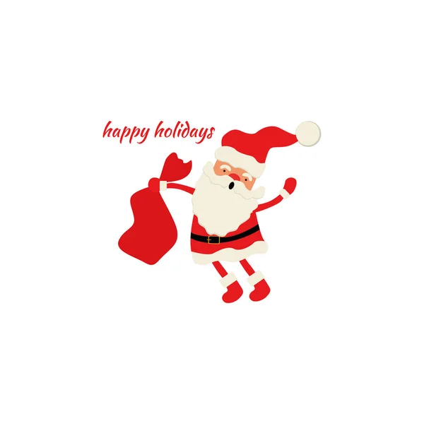 Vánoční Ilustrace Vtipný Kreslený Santa Claus Červeným Kloboukem Mávající Rukou — Stock fotografie