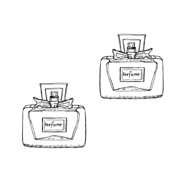 Sketching Glass Perfume Bottles Isolated White Background — Stock Photo, Image