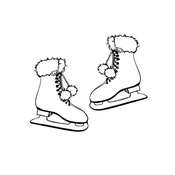 ヴィンテージのクリスマススケートのイラスト 白地に白と黒の挿絵が描かれている — ストック写真