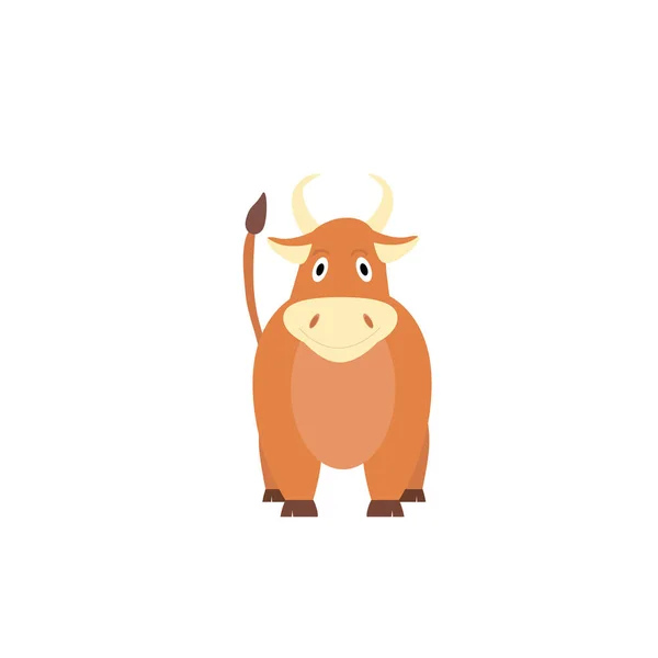 笑顔でかわいい漫画の雄牛。白い背景に隔離された動物のベクトル図。ブル — ストックベクタ