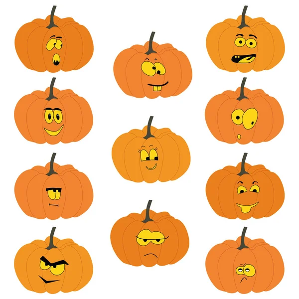 Ensemble Citrouilles Halloween Des Visages Drôles Vacances Automne Illustration Vectorielle — Image vectorielle