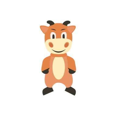 Gülen tatlı bir çizgi film boğası. Beyaz arka planda izole edilmiş bir hayvanın vektör çizimi. Saçmalık.