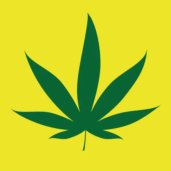 Grönt Cannabisblad Över Gul Bakgrund — Stock vektor