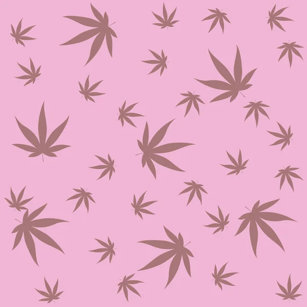 Tombe Feuilles Cannabis Dans Des Tons Rose — Image vectorielle