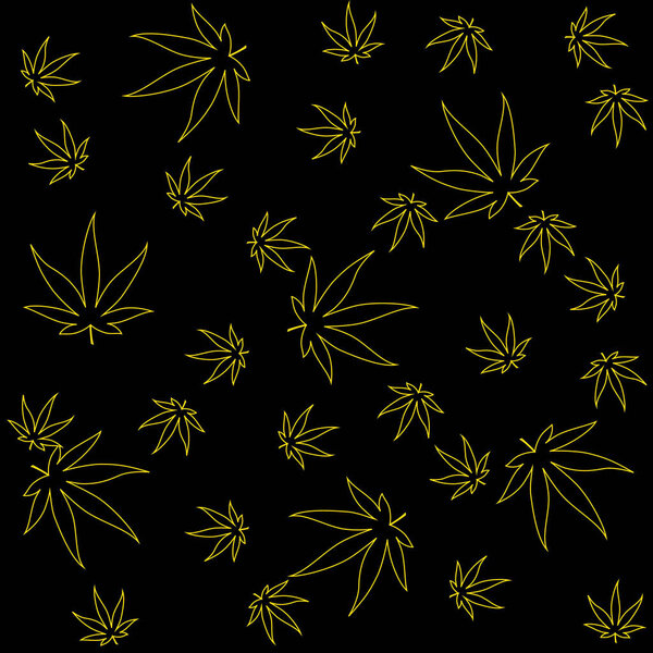 lines of cannabis leafs in gold over black 