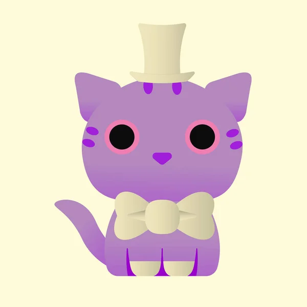 白い帽子とネクタイの紫猫 — ストックベクタ