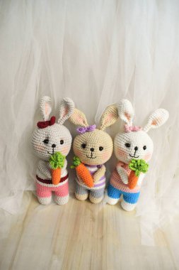 Tavşan örgüsü Şirin Tavşan Tavşan El yapımı Vintage Ev dekorasyonu Sevimli Hayvanlar Yünlü Yumuşak Oyuncak Fikir Hediyeleri Çocuklar için Pastel Tasarım teması