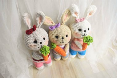 Tavşan örgüsü Şirin Tavşan Tavşan El yapımı Vintage Ev dekorasyonu Sevimli Hayvanlar Yünlü Yumuşak Oyuncak Fikir Hediyeleri Çocuklar için Pastel Tasarım teması