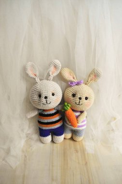 Tavşan örgüsü Şirin Tavşan Tavşan El yapımı Vintage Ev dekorasyonu Sevimli Hayvanlar Yünlü Yumuşak Oyuncak Fikir Hediyeleri Çocuklar için Pastel Tasarım teması