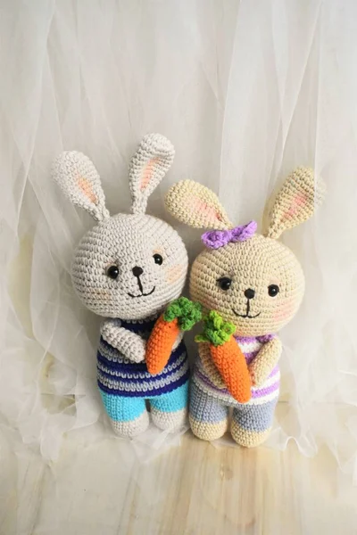 Rabbit crochet Cute bunny Handmade Vintage background Home decoration Lovely animals crocheting Woolen soft toy Creative idea gifts for kids Knitting design Pastel color theme Childhood