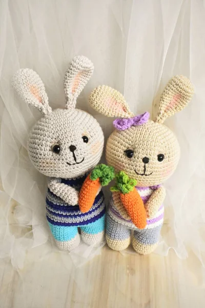 Rabbit crochet Cute bunny Handmade Vintage background Home decoration Lovely animals crocheting Woolen soft toy Creative idea gifts for kids Knitting design Pastel color theme Childhood