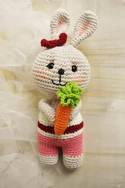 Rabbit crochet Cute bunny Handmade Vintage background Home decoration Lovely animals crocheting Woolen soft toy Creative idea gifts for kids Knitting design Pastel color theme Childhood