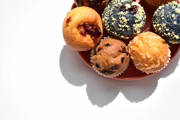 Confiture Délicieux Muffin Sucré Gâteau Savoureux Vue Sur Dessus Plat — Photo