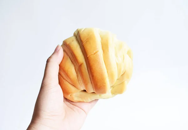 Woman Holding Delicious Cheese Butter Croissant Her Hand Healthy Vegan — Stock Photo, Image