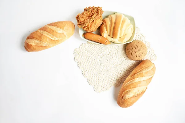 Gyönyörű Ízletes Reggelizőasztal Édes Croissant Koreai Szezám Mochi Kenyér Vagy — Stock Fotó