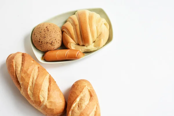 Krásný Lahodný Snídaňový Stůl Miska Sladkého Croissantu Korejský Sezamový Chléb — Stock fotografie