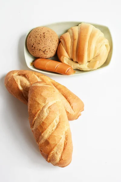 Linda Deliciosa Mesa Café Manhã Prato Croissant Doce Pão Gergelim — Fotografia de Stock