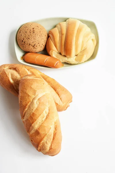 Linda Deliciosa Mesa Café Manhã Prato Croissant Doce Pão Gergelim — Fotografia de Stock