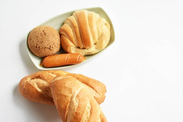 Gyönyörű Finom Reggelizőasztal Édes Croissant Koreai Szezám Mochi Kenyér Vagy — Stock Fotó