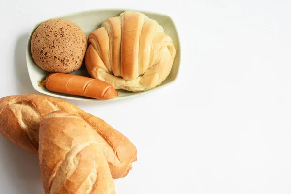 Vackra Läckra Frukostbord Maträtt Söt Croissant Koreanska Sesam Mochi Bröd — Stockfoto