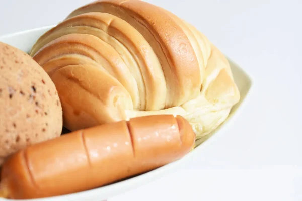 Gyönyörű Finom Reggelizőasztal Édes Croissant Koreai Szezám Mochi Kenyér Vagy — Stock Fotó