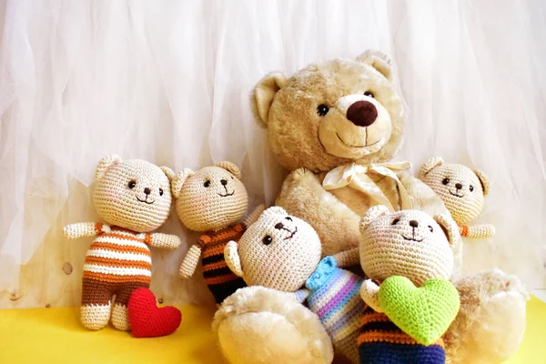 Cute Teddy Bear Soft Toy Holding Rainbow Pinwheel Windmill Kids — Stock Photo, Image