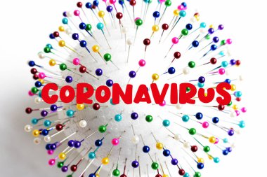 Soyut koronavirüs ve 2019-nCoV, beyaz arkaplanlı metin. Virüs Salgını Koruma Konsepti