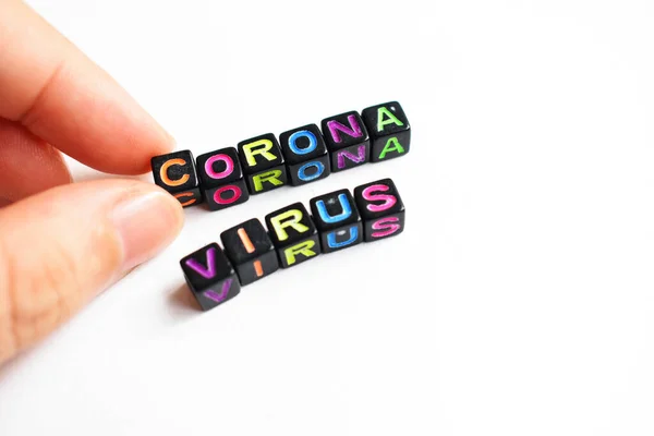 Achtergrond Van Het Coronavirus Word Coronavirus Met Zwarte Blokken Blokjes — Stockfoto