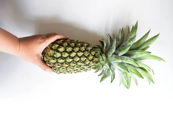 Green pineapple and orange pineapples isolated in bright yellow background, fresh tropical fruit background, summer/ holiday, food and beverage, juicy, cool, vegan, healthy food, fitness