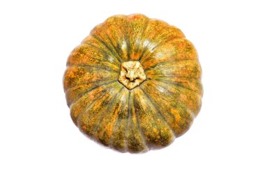 Beyaz arka planda izole edilmiş balkabağı, kırpma yolu olmayan Cadılar Bayramı kabağı, gölgesiz, sonbahar arkaplanı, Şükran Günü balkabağı