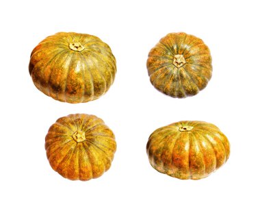 Beyaz arka planda izole edilmiş balkabağı, kırpma yolu olmayan Cadılar Bayramı kabağı, gölgesiz, sonbahar arkaplanı, Şükran Günü balkabağı