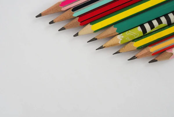 Pencil Arranged Row White Background — Stock Photo, Image
