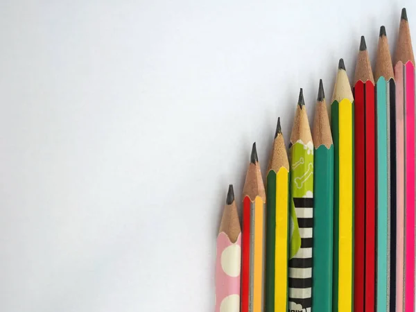 Flat Lay Pencils Arranged Vertically White Background — Stock Photo, Image