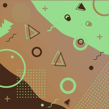 Örnek soyut Memphis Biçimi 1. Görüntü bir tasarım unsuru, şablon, paketleme için bir etiket olarak kullanılabilir, tekstil endüstrisinde, iç mekanda. 