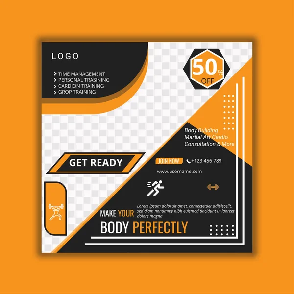 Saúde Fitness Social Media Post Template Design Banner Promocional Para — Vetor de Stock