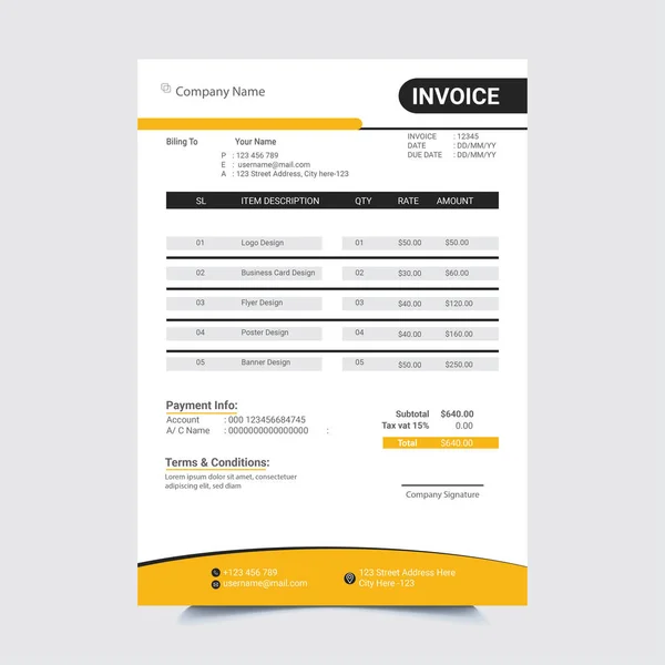 Modern Creative Corporate Invoice Template Design Bill Fizetési Leírás Papír — Stock Vector